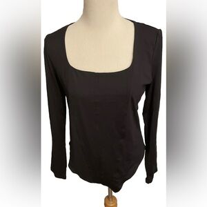 HOUSE OF HARLOW 1960 Bodysuit Top Black Snap Bottom Square Neck Long Sleeve XL